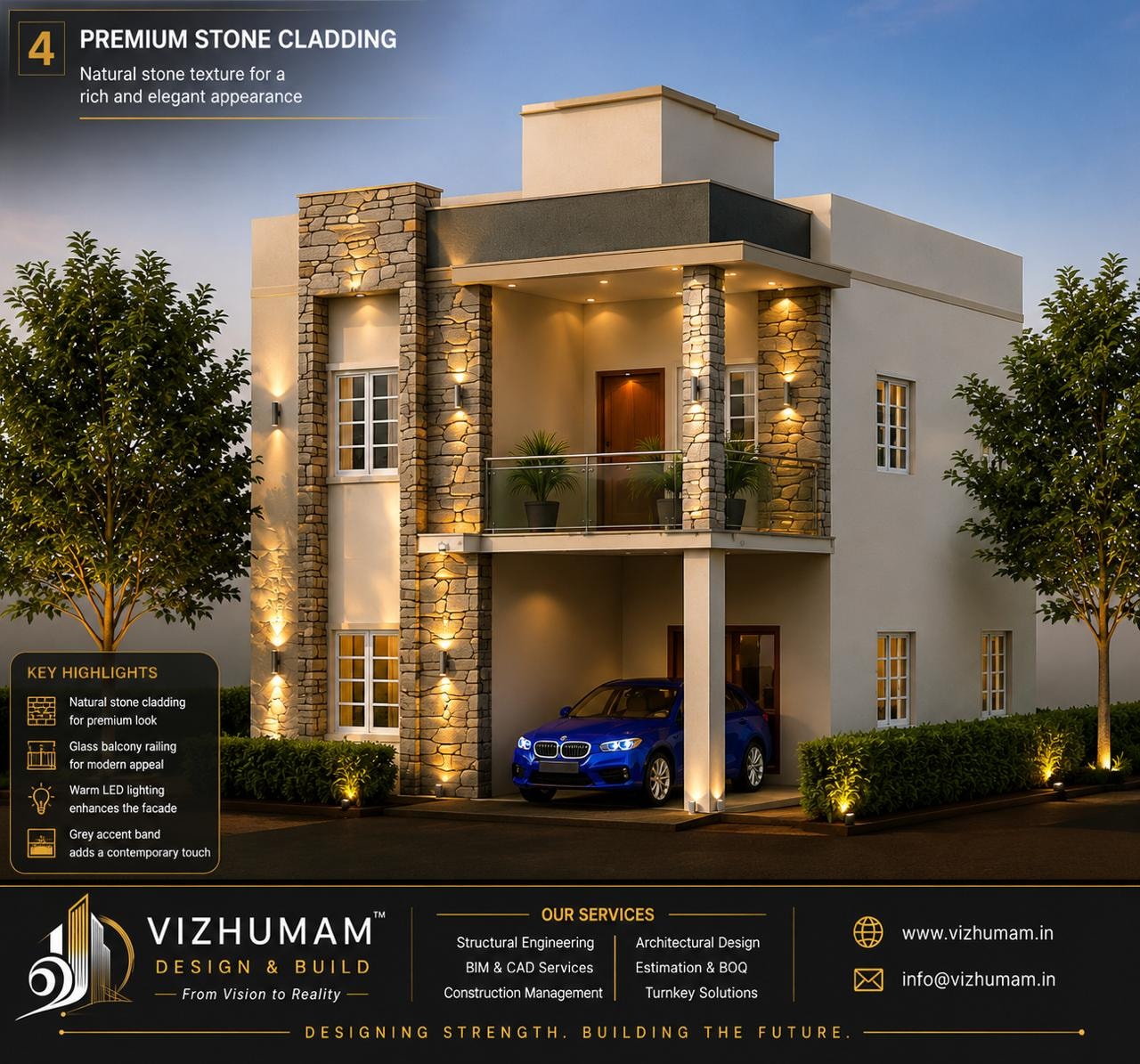 VIZHUMAM architectural elevation designs — residential facade portfolio